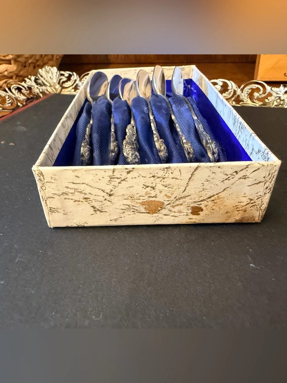 Vintage Antiko 800 Silver Hildesheim Rose Demitasse Spoons Set of 6 Boxed-no lid